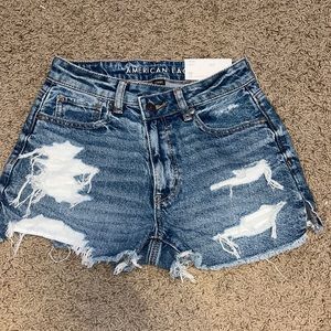 american eagle, denim mom short strigid, super high rise
